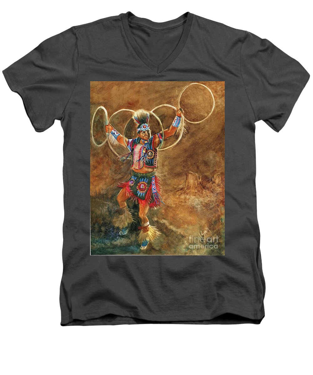Hopi Hoop Dancer Men's V-Neck T-Shirt featuring the painting Hopi Hoop Dancer by Marilyn Smith