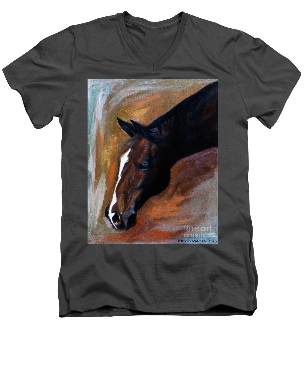 Horse Men's V-Neck T-Shirt featuring the painting horse - Apple copper by Go Van Kampen