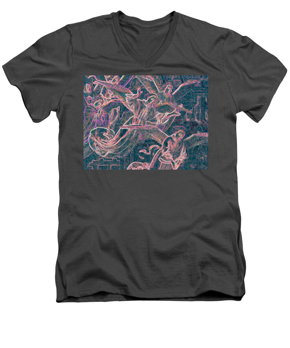 Angels Men's V-Neck T-Shirt featuring the digital art Host of Angels pink by First Star Art
