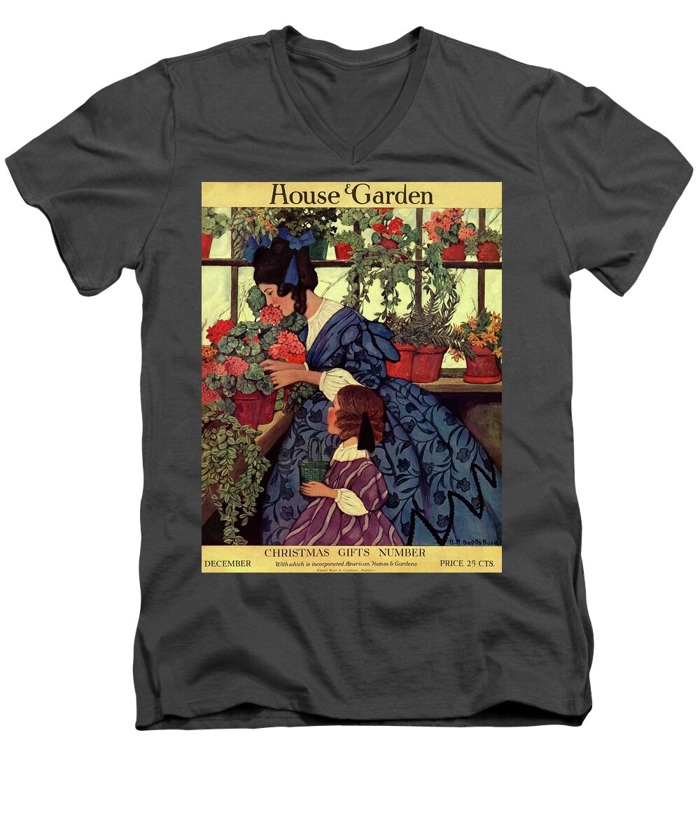 House And Garden Men's V-Neck T-Shirt featuring the photograph House And Garden Christmas Gift Number Cover by Ethel Franklin Betts Baines