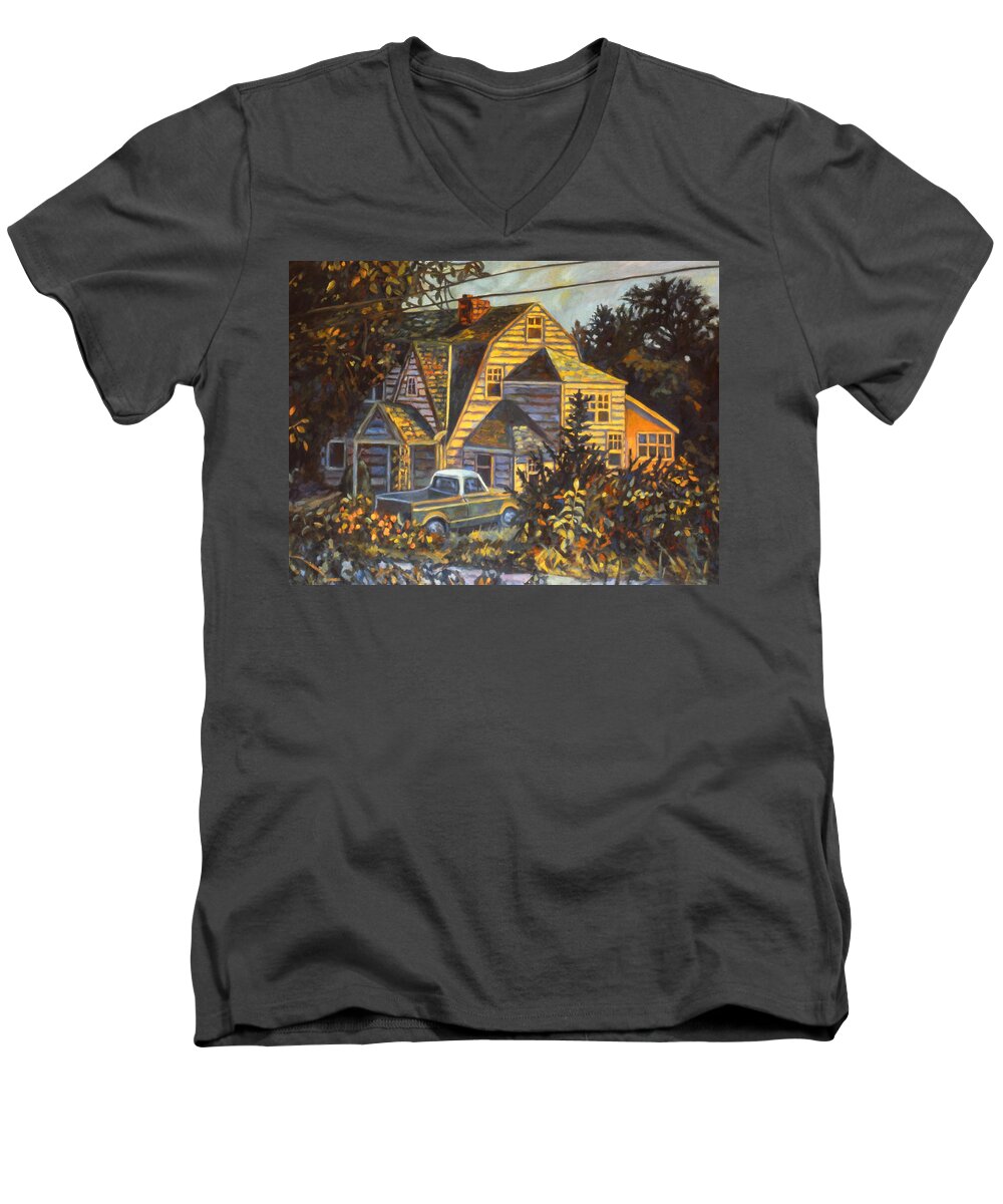 Kendall Kessler Men's V-Neck T-Shirt featuring the painting House in Christiansburg by Kendall Kessler