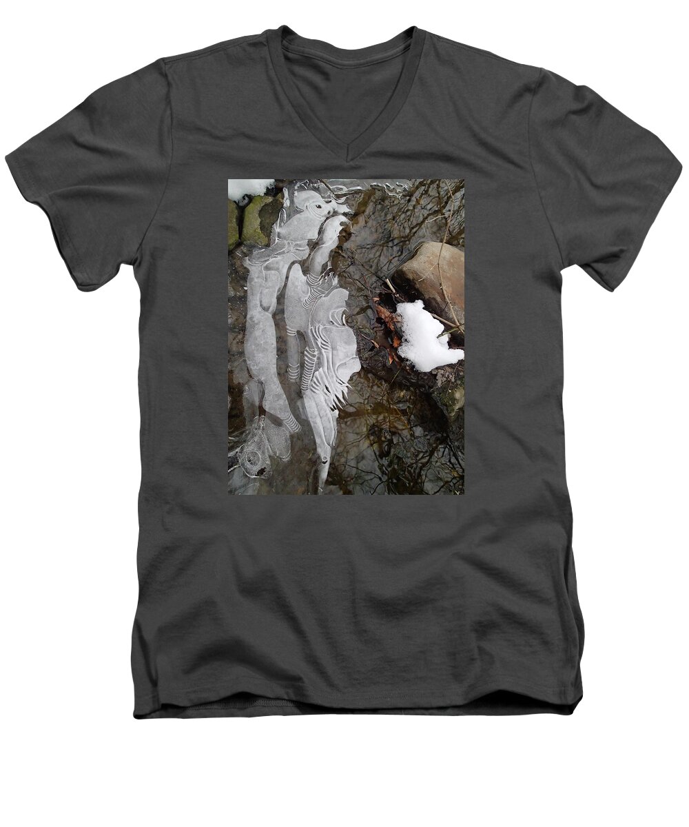 Winter Men's V-Neck T-Shirt featuring the photograph Ice Flow by Robert Nickologianis