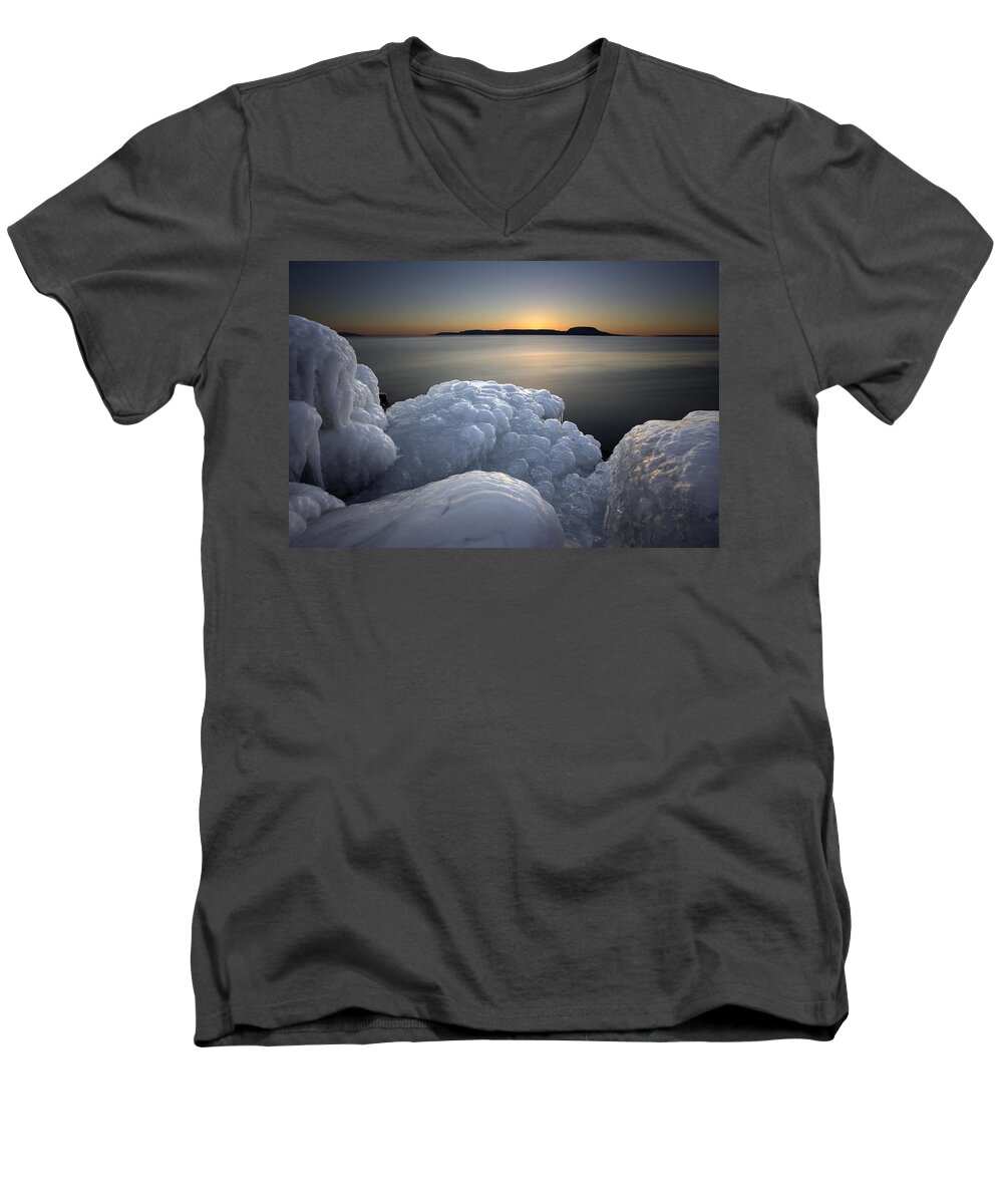 Bay Men's V-Neck T-Shirt featuring the photograph Ice Formations before sunrise by Jakub Sisak