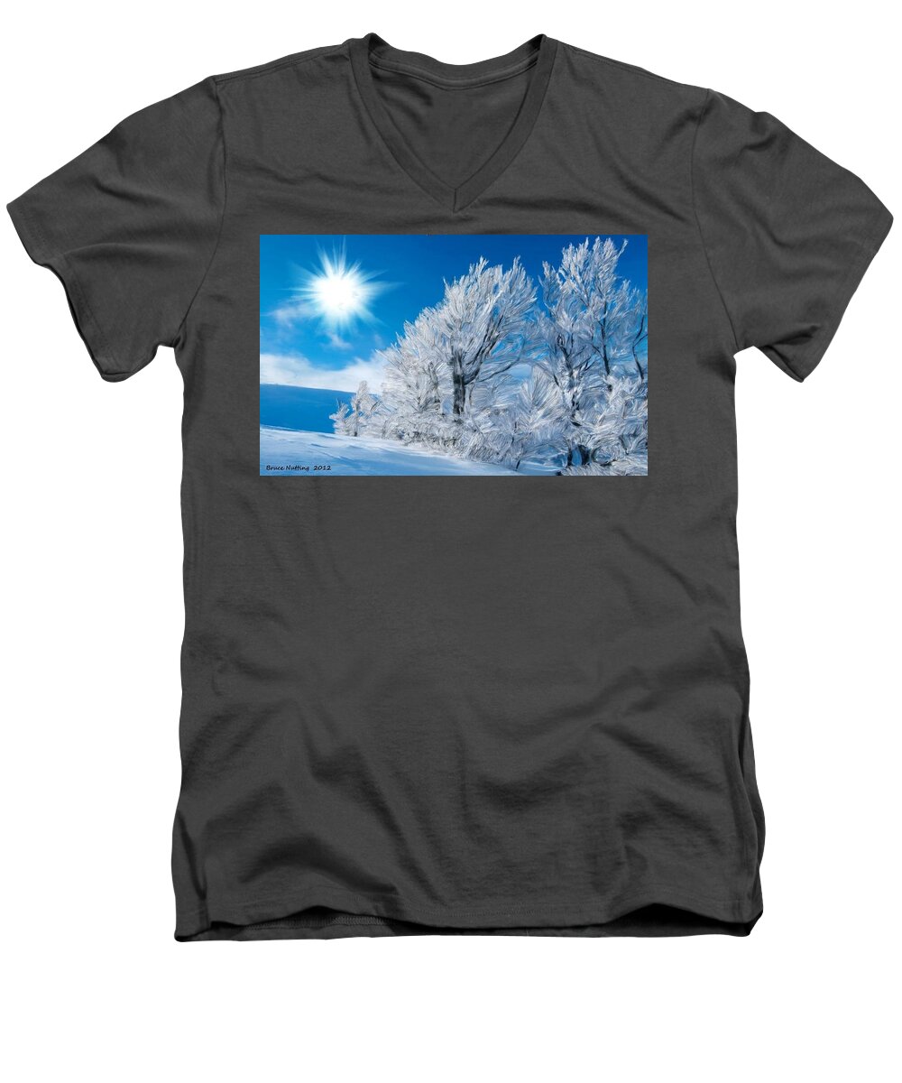 Ice Men's V-Neck T-Shirt featuring the painting Icy Trees by Bruce Nutting