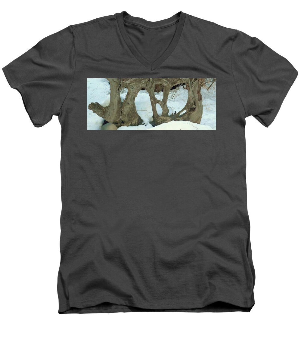 Idyllwild Men's V-Neck T-Shirt featuring the photograph Idyllwild Tree Sculpture by Nora Boghossian