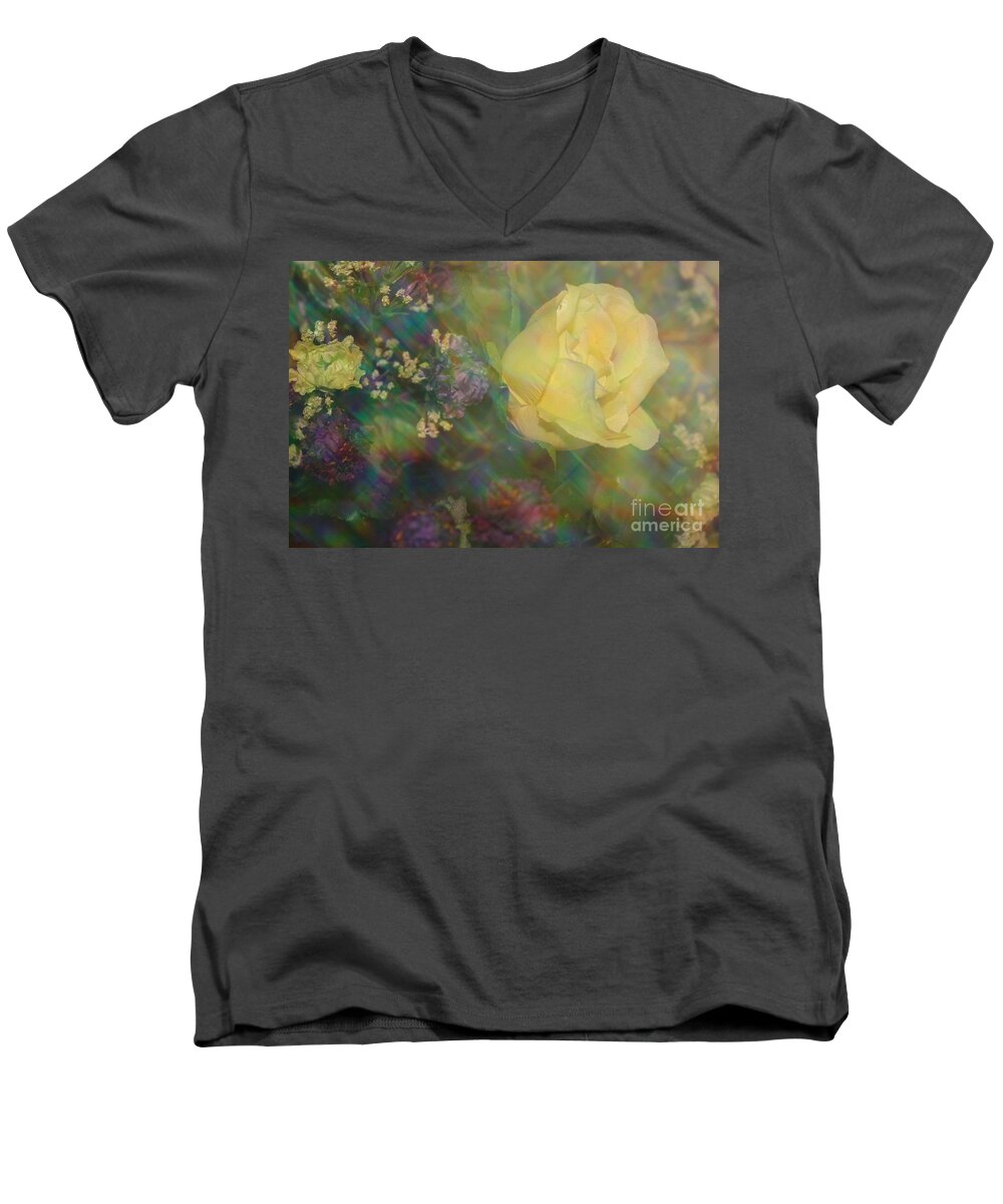 Flowers - Impressionistic Yellow Rose Men's V-Neck T-Shirt featuring the photograph Impressionistic Yellow Rose by Dora Sofia Caputo