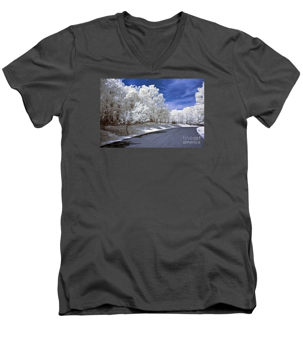 Landscape Men's V-Neck T-Shirt featuring the photograph Infrared Road by Anthony Sacco