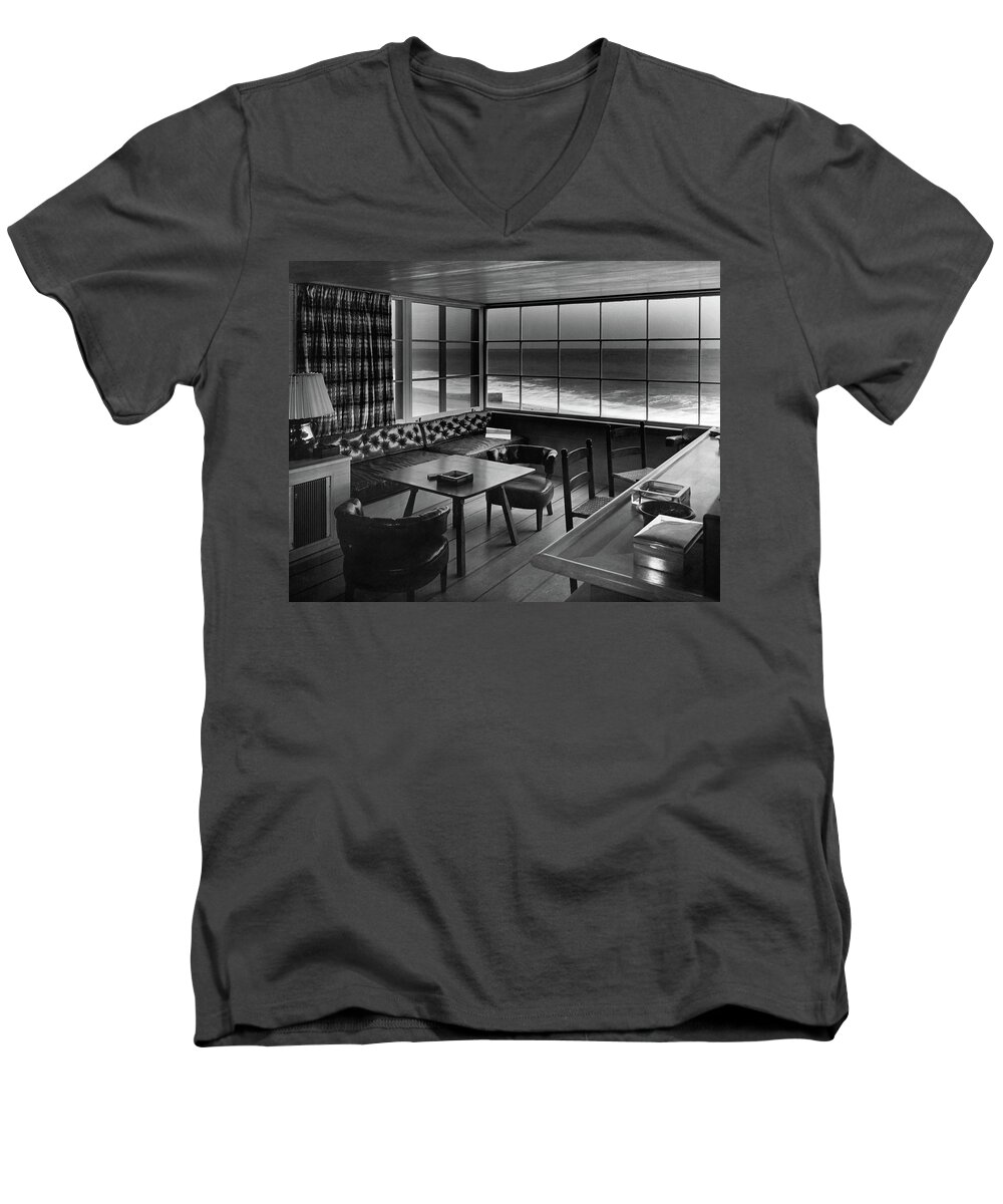 Interior Men's V-Neck T-Shirt featuring the photograph Interior Of Beach House Owned By Anatole Litvak by Fred R. Dapprich