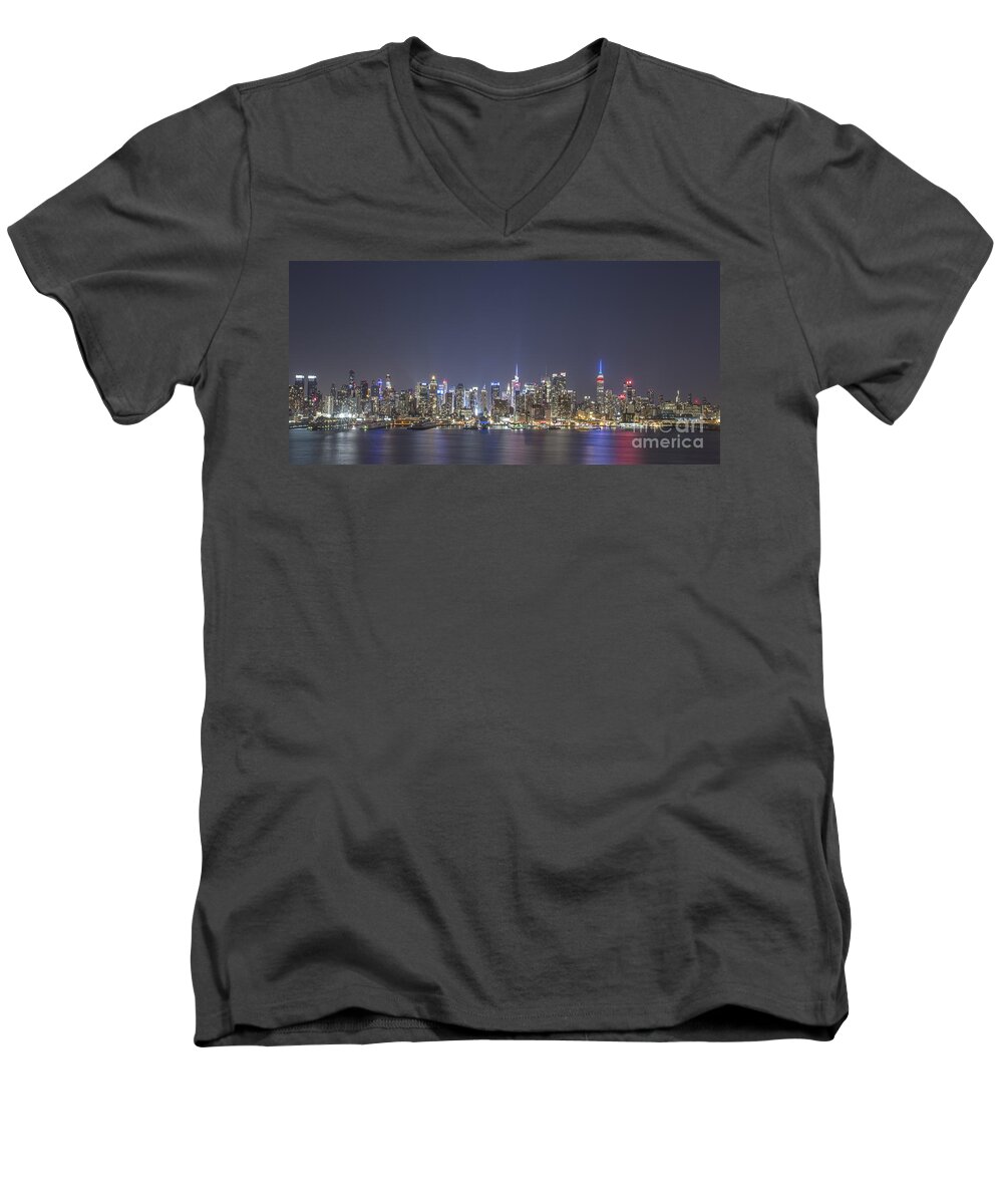 New York Men's V-Neck T-Shirt featuring the photograph It Never Sleeps by Evelina Kremsdorf