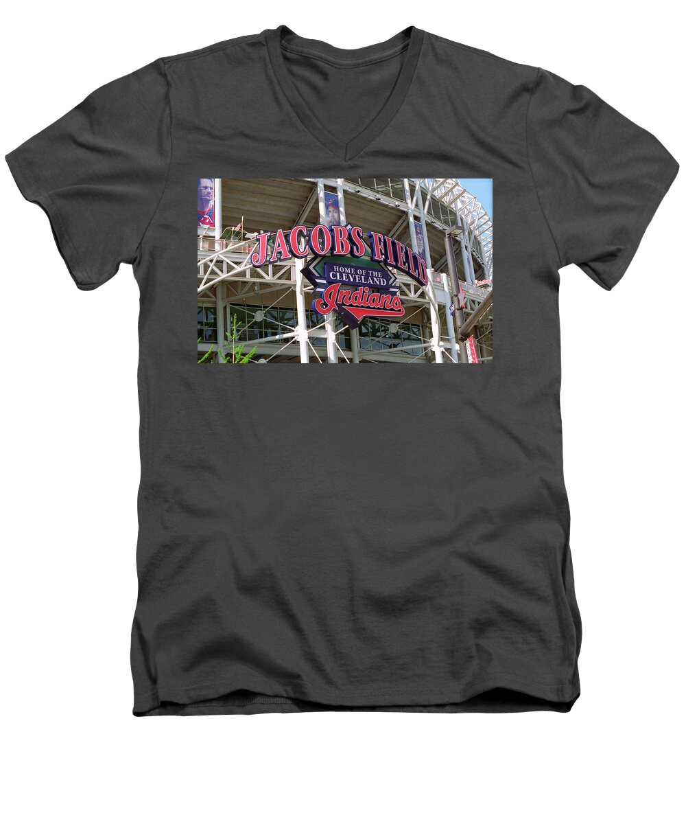 America Men's V-Neck T-Shirt featuring the photograph Jacobs Field - Cleveland Indians by Frank Romeo