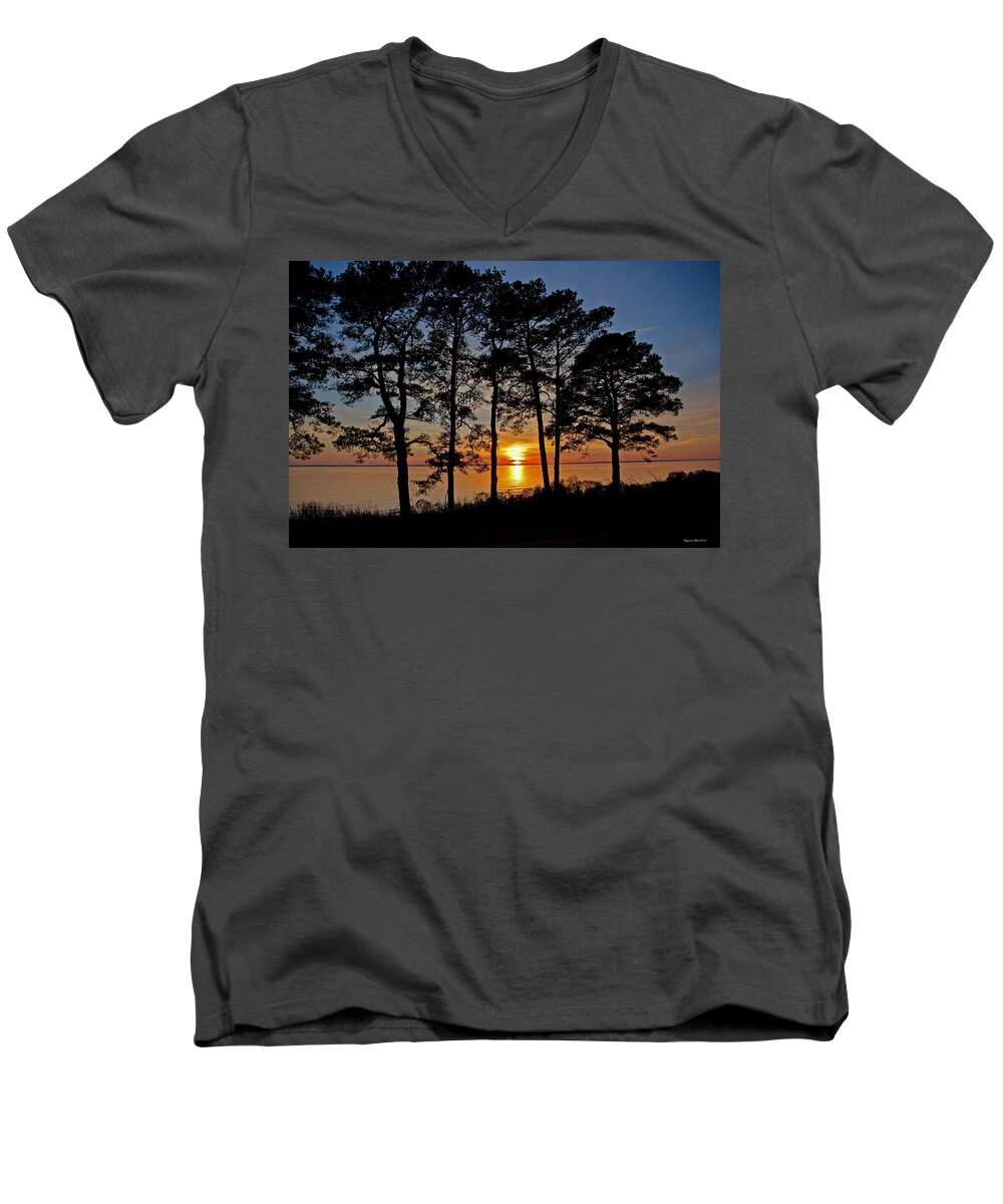 Newport News Men's V-Neck T-Shirt featuring the photograph James River Sunset by Suzanne Stout