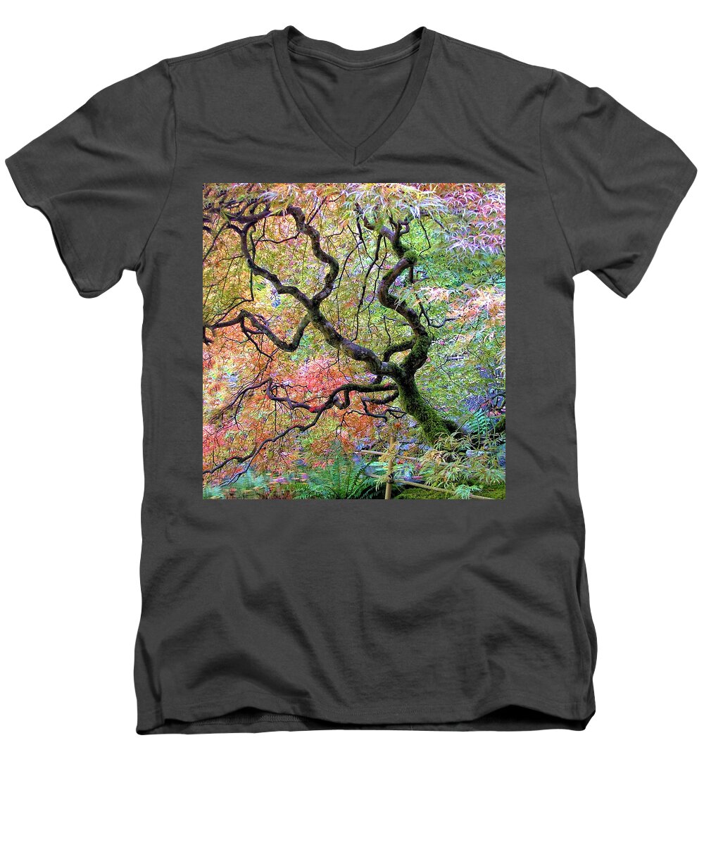 Japanese Maple Tree Men's V-Neck T-Shirt featuring the photograph Japanese Maple by Wendy McKennon