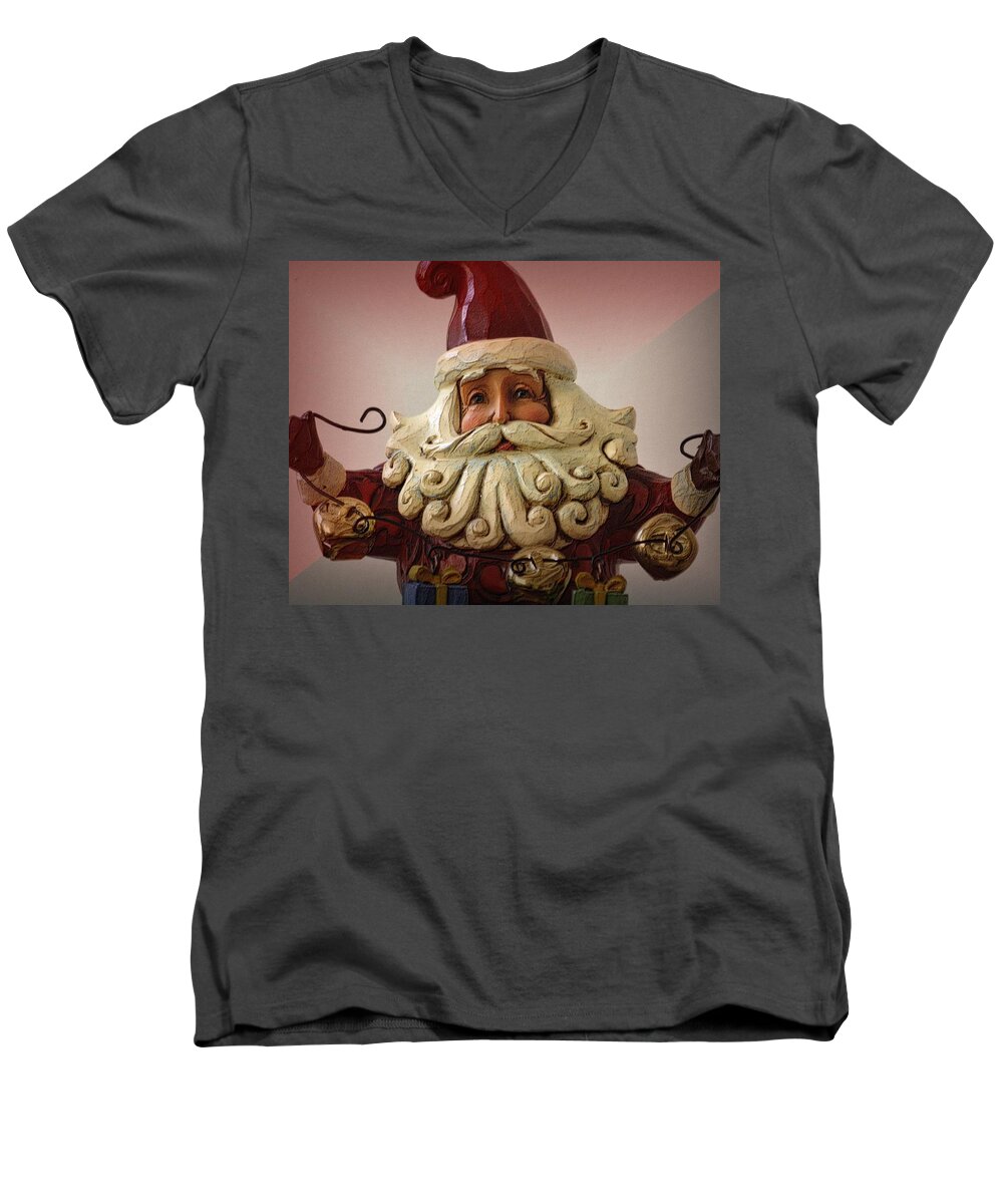 Christmas Men's V-Neck T-Shirt featuring the photograph Jingle Bell Santa by Nadalyn Larsen