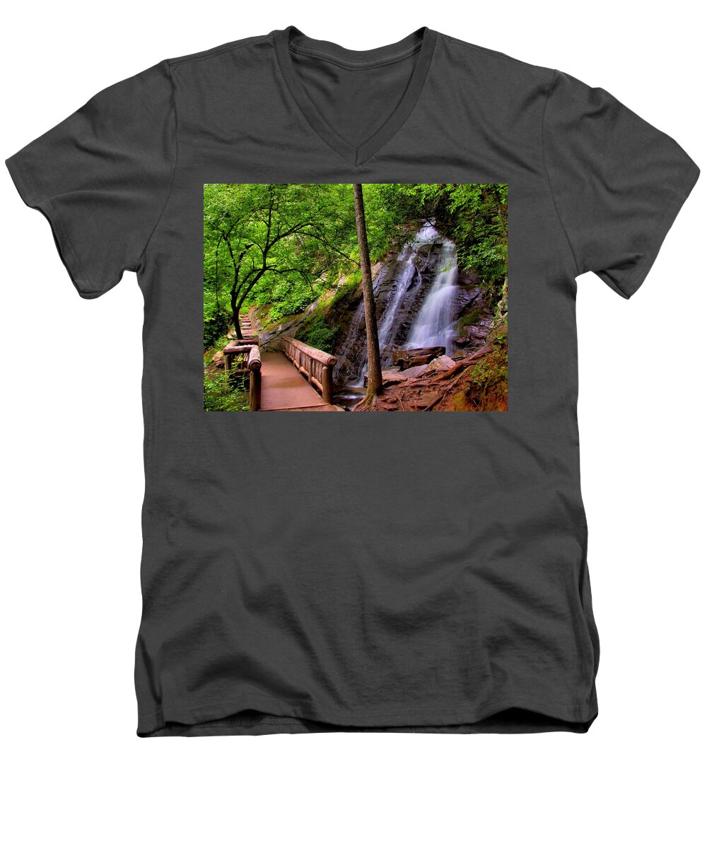  Juney Whank Falls Men's V-Neck T-Shirt featuring the photograph Juney Whank Falls by Carol Montoya