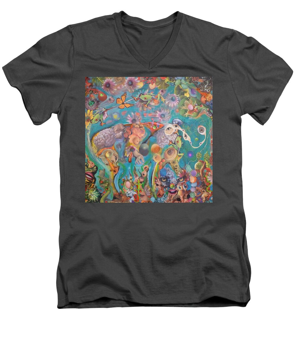 Jungle Men's V-Neck T-Shirt featuring the painting JungleDelphia by Douglas Fromm