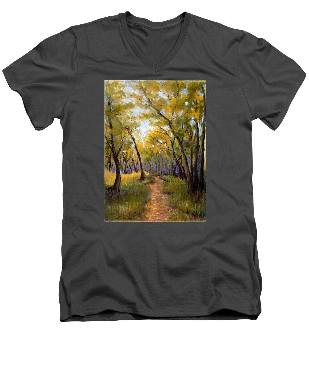 Landscape Men's V-Neck T-Shirt featuring the pastel Just before Autumn by Susan Jenkins