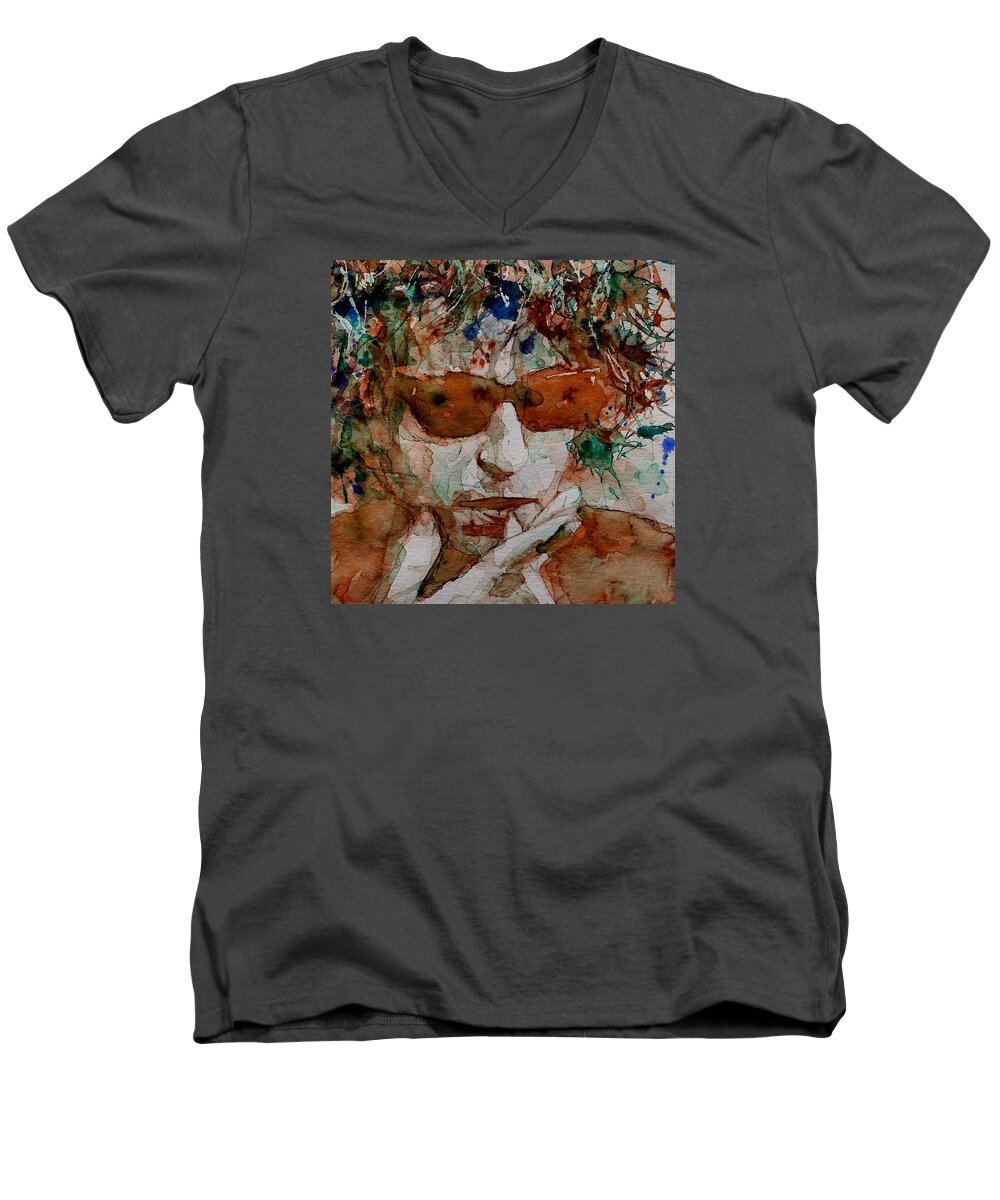 Bob Dylan Men's V-Neck T-Shirt featuring the painting Just Like A Woman by Paul Lovering