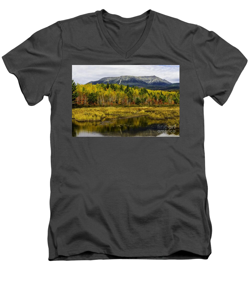 Katahdin Men's V-Neck T-Shirt featuring the photograph Katahdin Baxter State Park Maine by Glenn Gordon