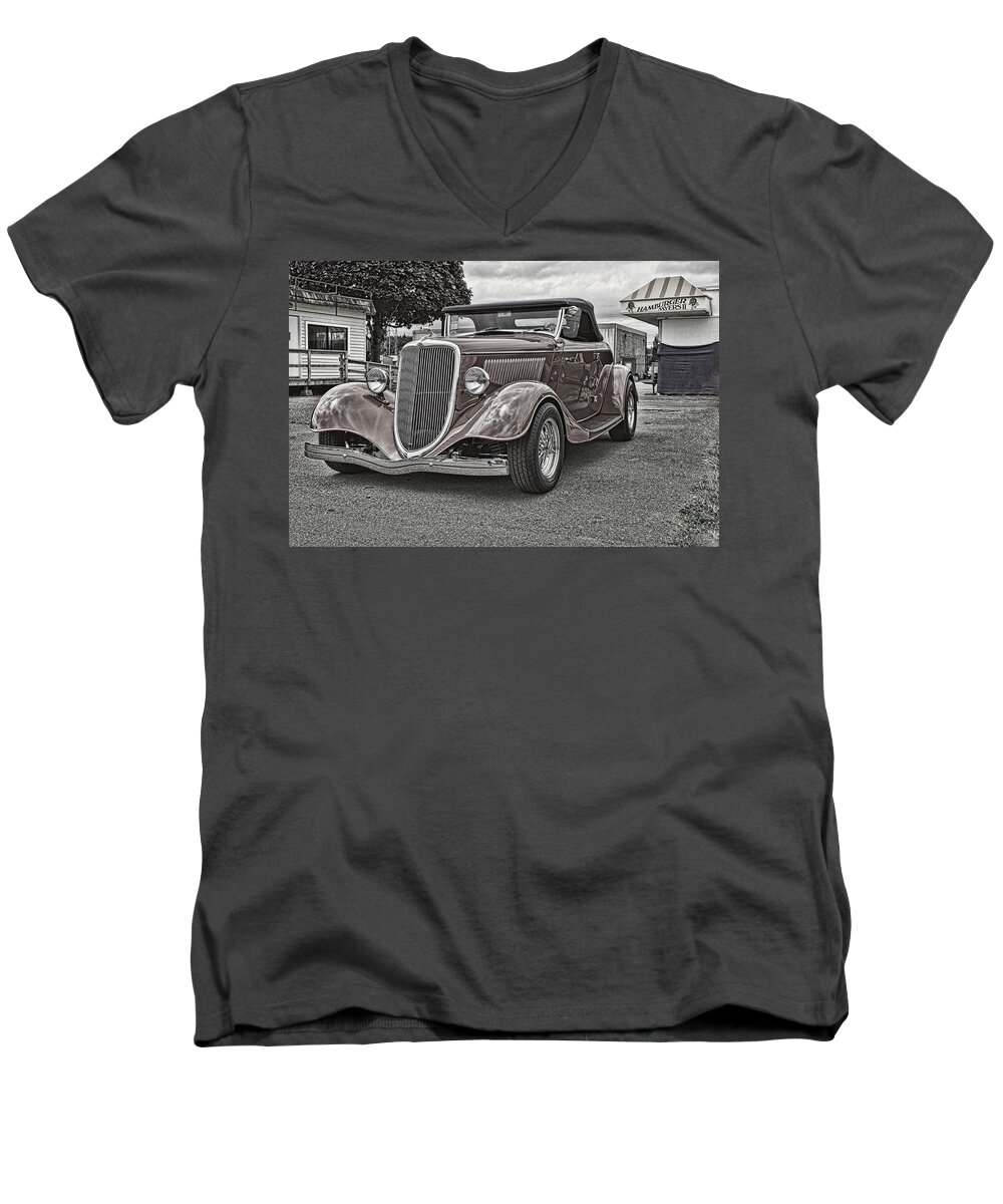 Black And White Men's V-Neck T-Shirt featuring the photograph King of the Road II #1 by Ron Roberts