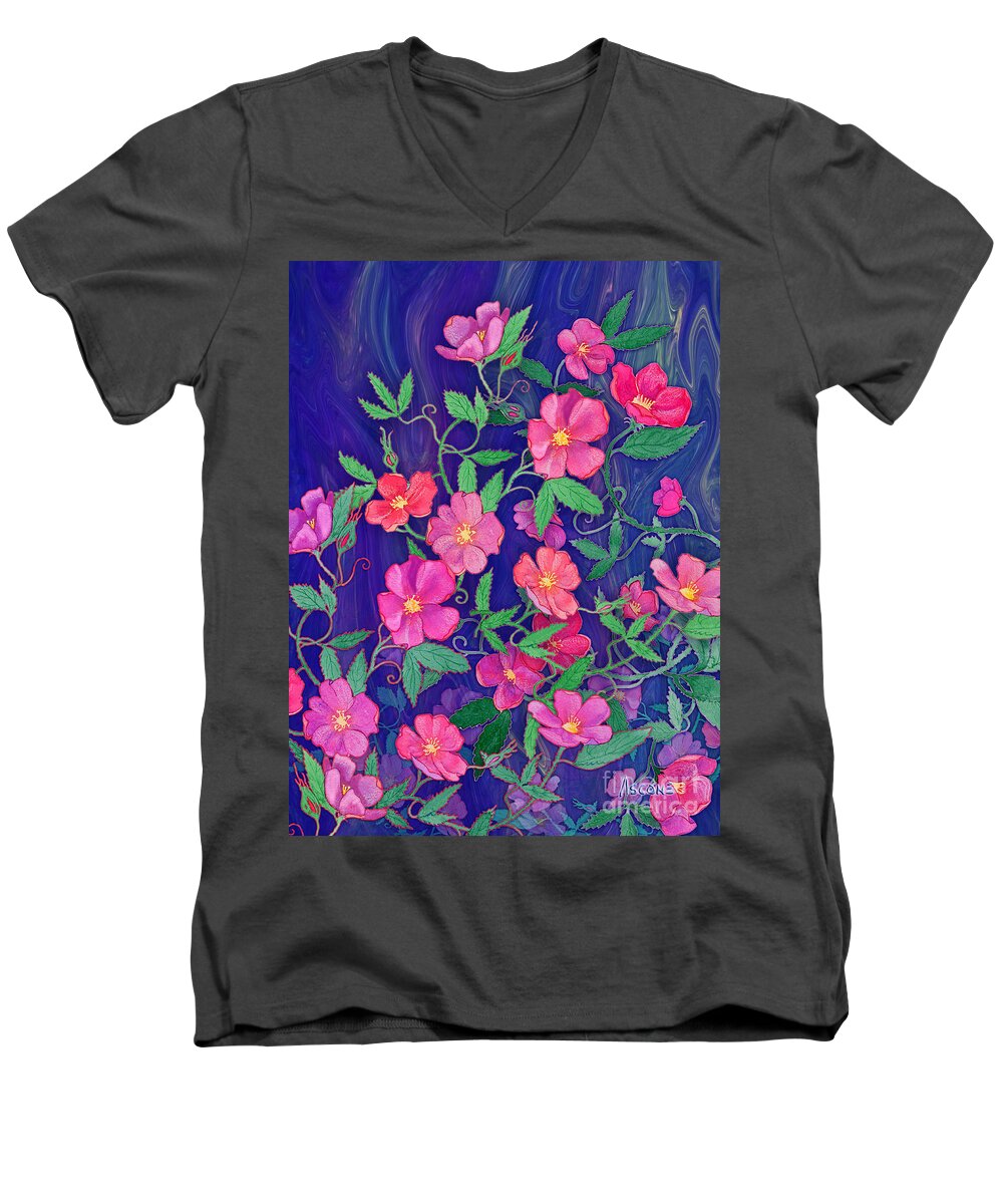 Roses Men's V-Neck T-Shirt featuring the mixed media La Vie en Rose by Teresa Ascone