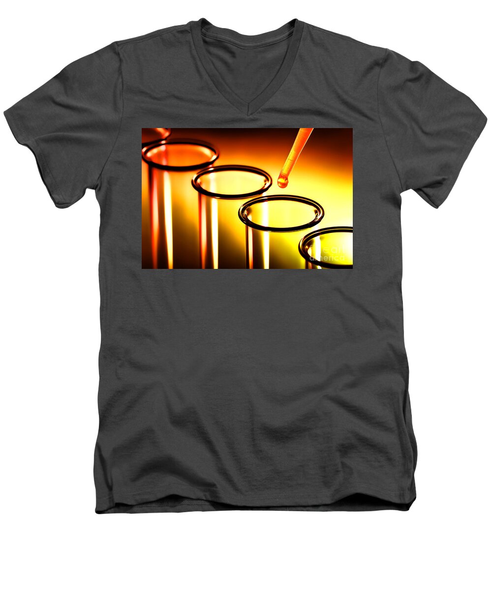Test Men's V-Neck T-Shirt featuring the photograph Laboratory Test Tubes in Science Research Lab by Science Research Lab