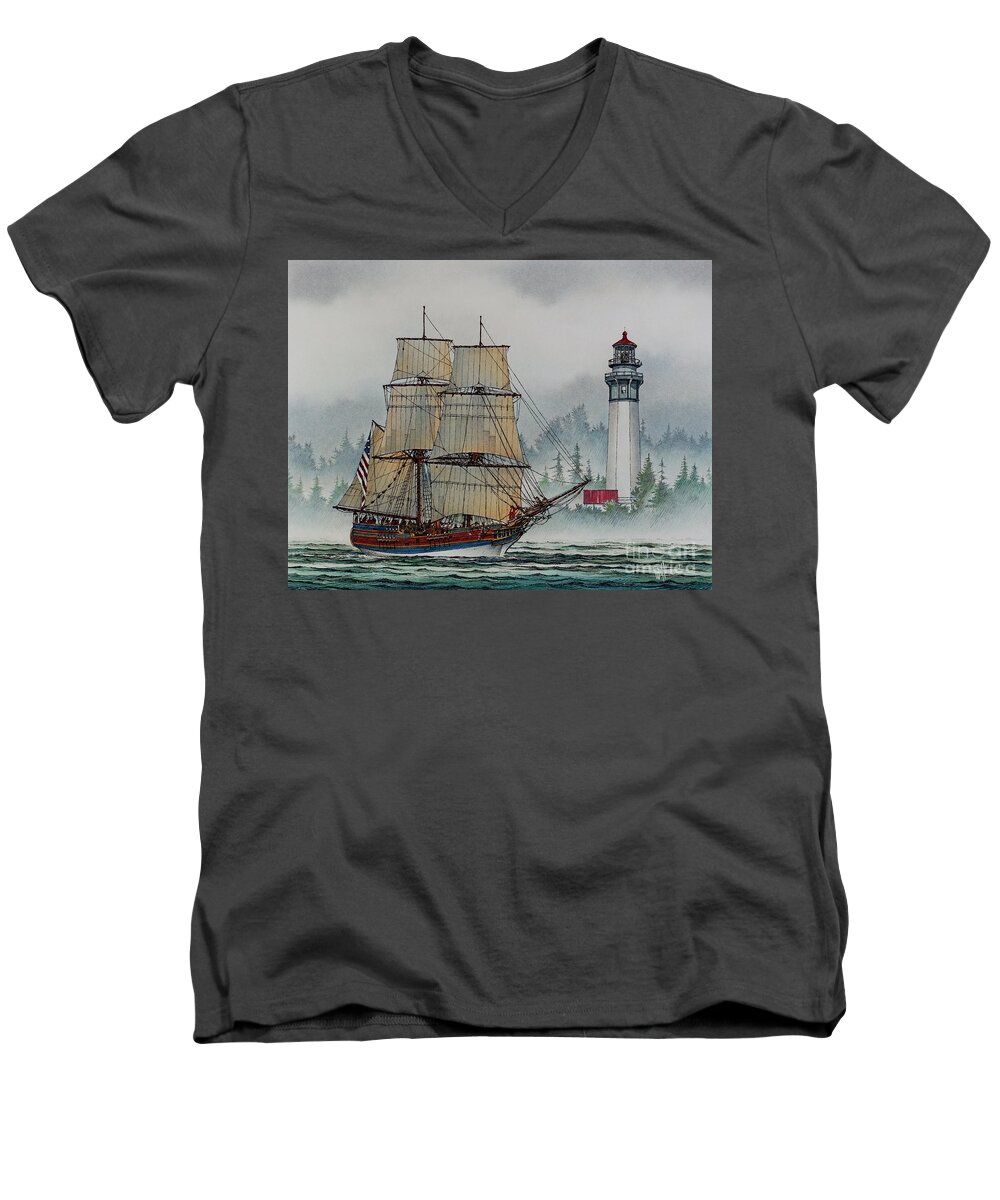 Tall Ship Print Men's V-Neck T-Shirt featuring the painting Lady Washington at Grays Harbor by James Williamson