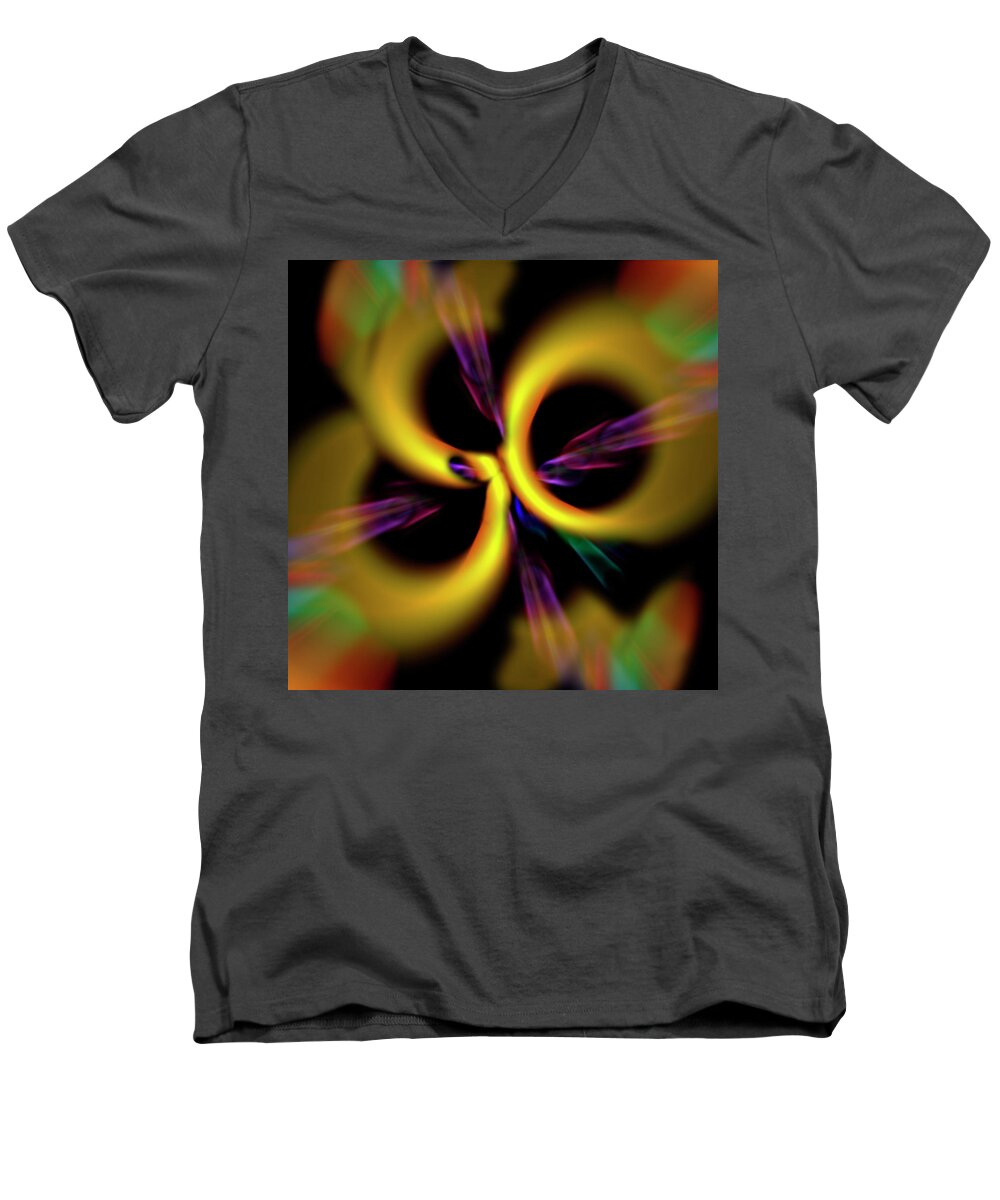 Abstract Men's V-Neck T-Shirt featuring the digital art Laser Lights Abstract by Carolyn Marshall