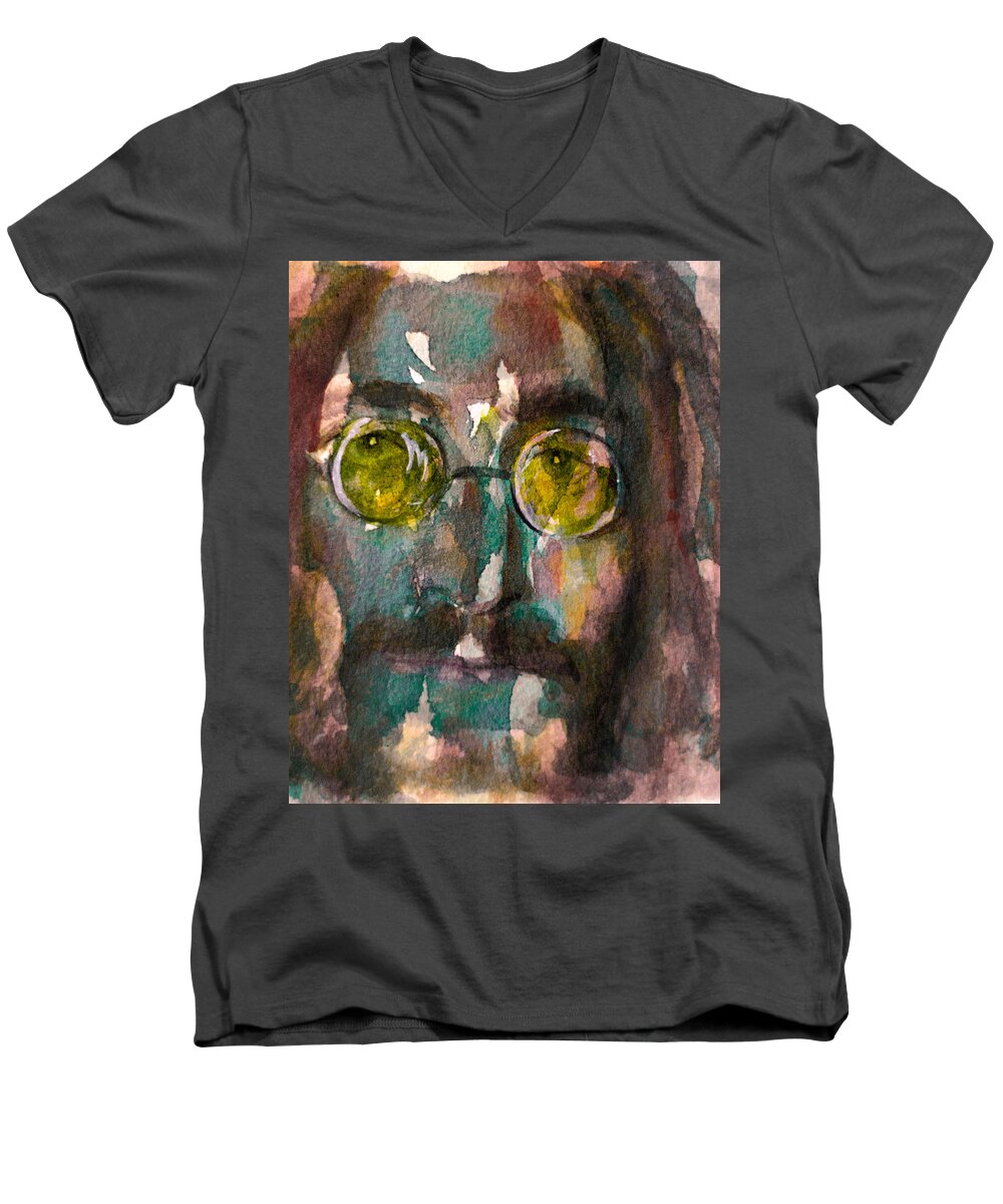 John Lennon Men's V-Neck T-Shirt featuring the painting Lennon 2 by Laur Iduc