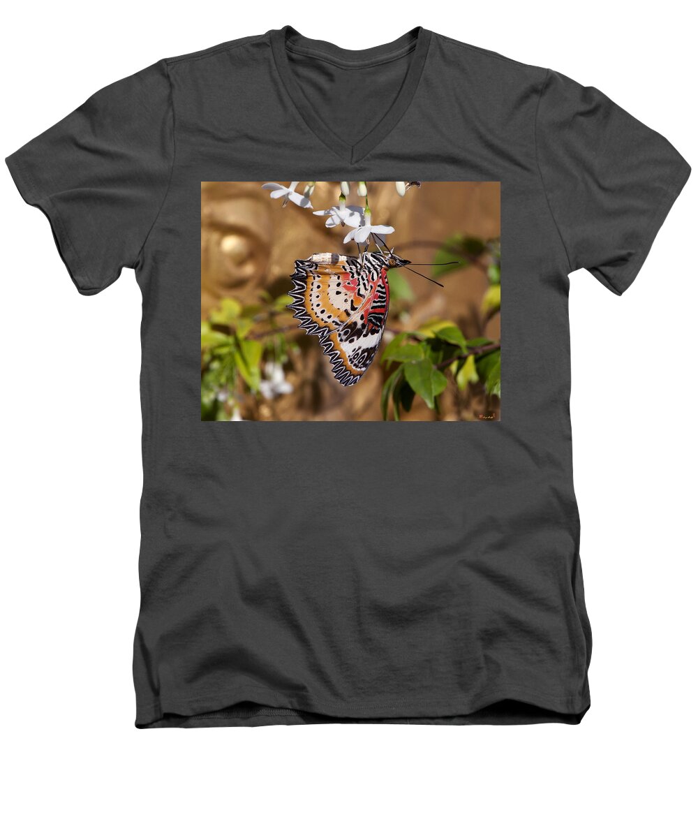 Scenic Men's V-Neck T-Shirt featuring the photograph Leopard Lacewing Butterfly DTHU619 by Gerry Gantt