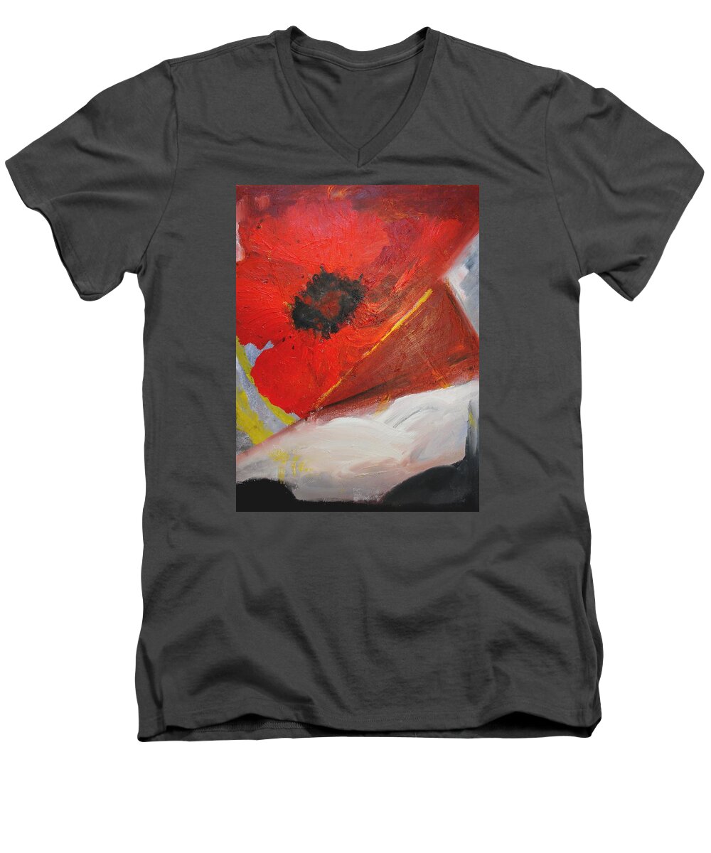 Poppy Men's V-Neck T-Shirt featuring the painting Ode of Remembrance by Evelina Popilian