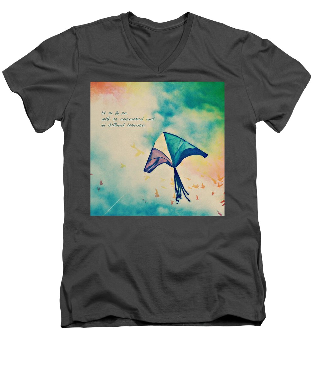 Kite Men's V-Neck T-Shirt featuring the photograph Let Me Fly Free by Micki Findlay