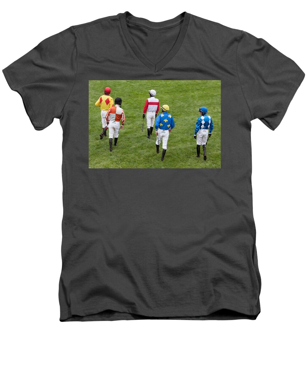 Jockey Men's V-Neck T-Shirt featuring the photograph Let's kick up some dirt and grass by Robert L Jackson