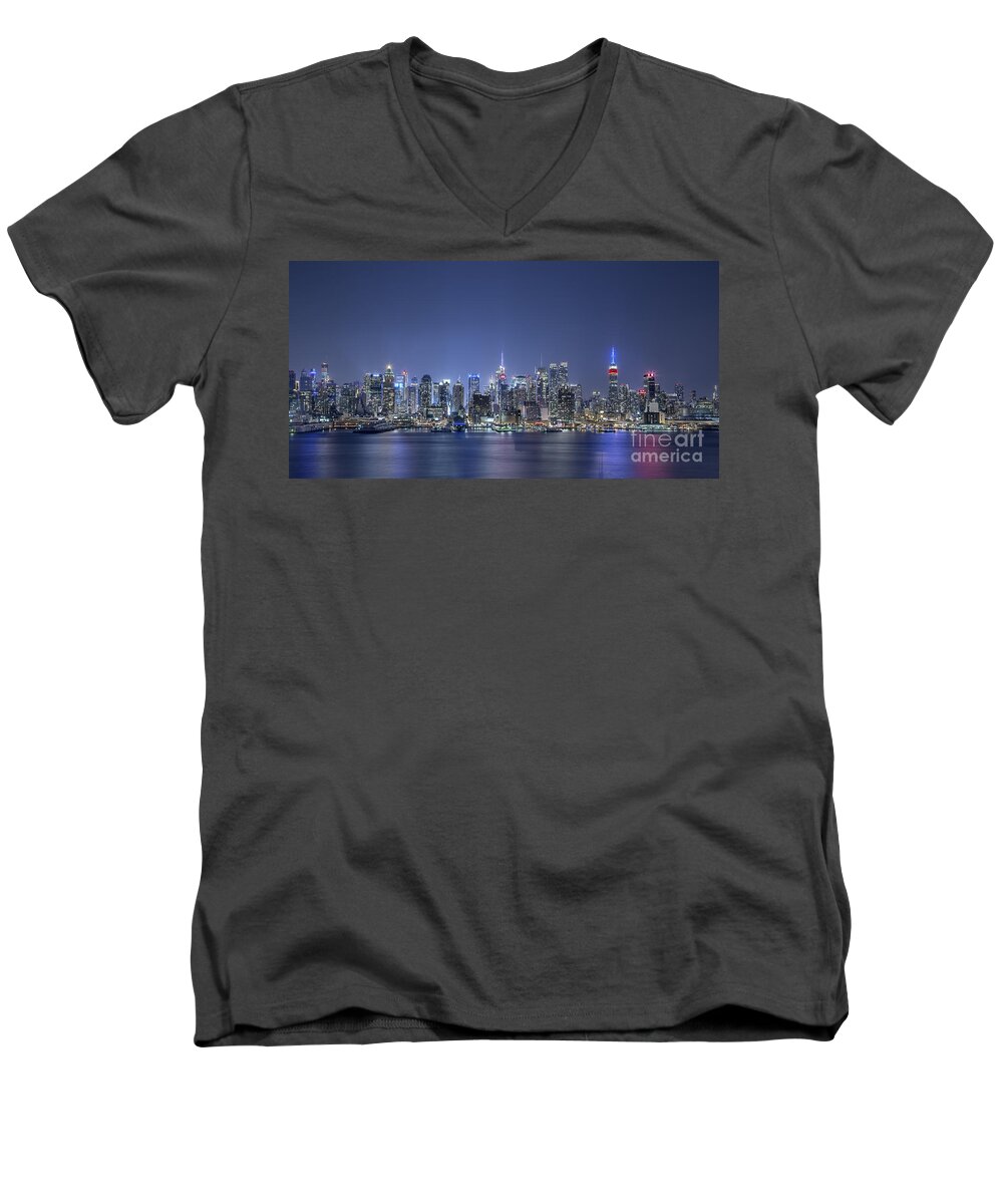 New York Men's V-Neck T-Shirt featuring the photograph Life Beyond The Darkness by Evelina Kremsdorf