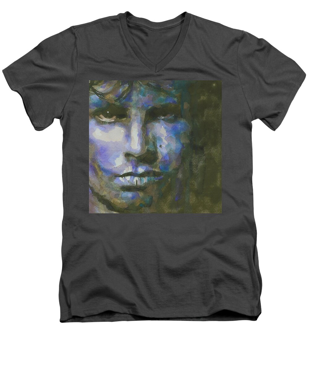 Jim Morrison Men's V-Neck T-Shirt featuring the painting Light My Fire by Paul Lovering