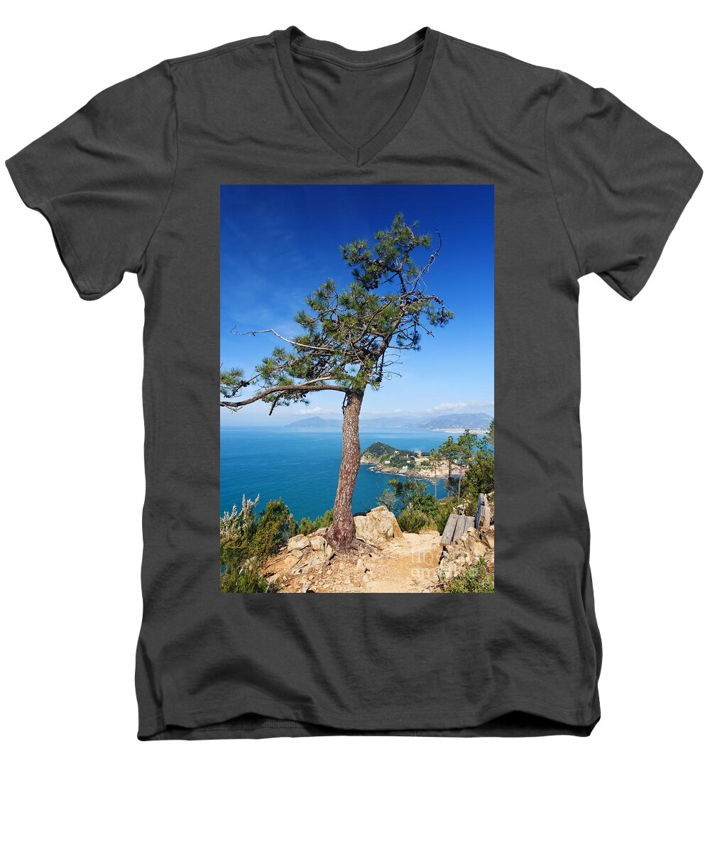 Bay Men's V-Neck T-Shirt featuring the photograph Liguria - Tigullio gulf by Antonio Scarpi