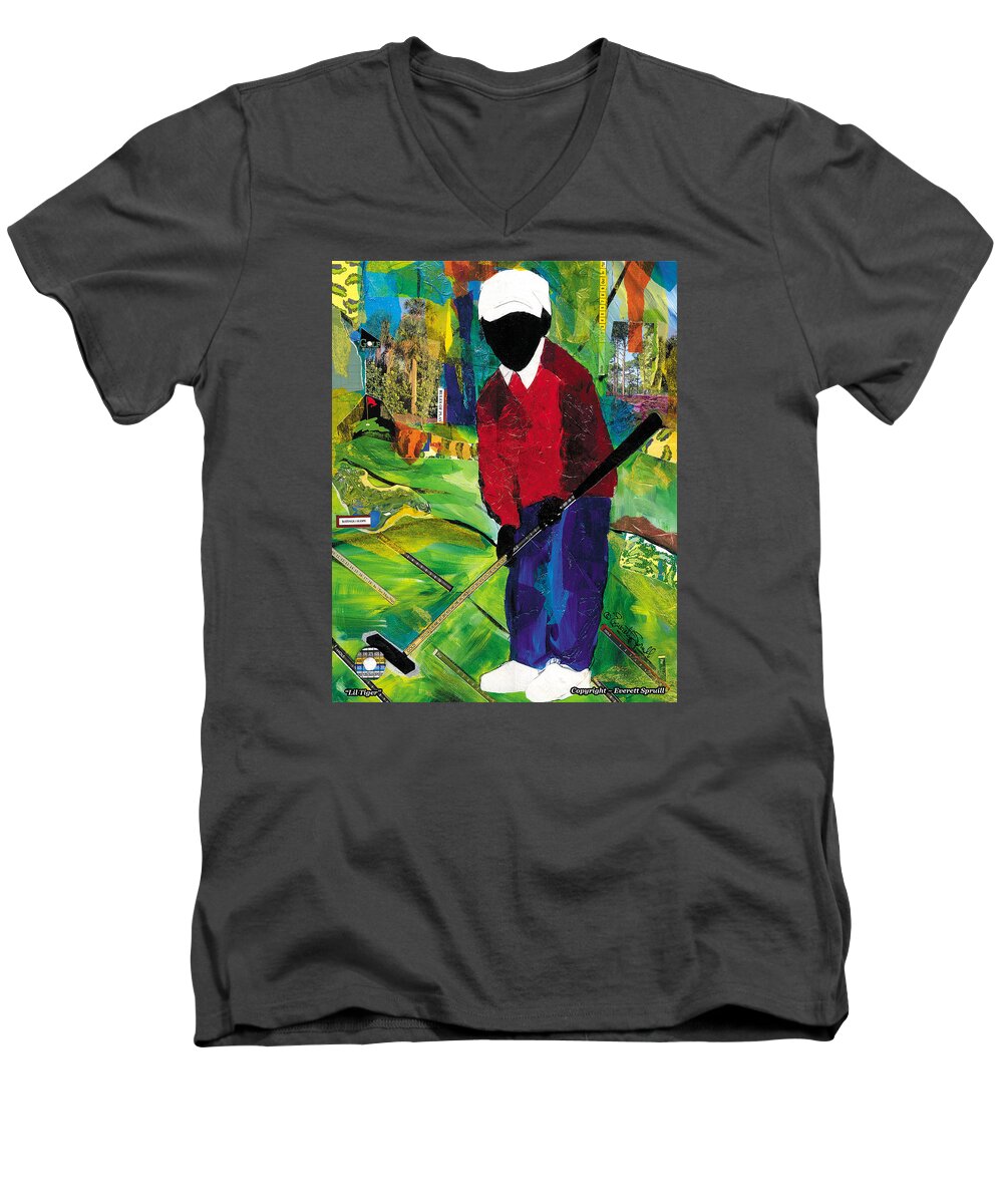 Abstract Art Men's V-Neck T-Shirt featuring the painting Lil Tiger by Everett Spruill
