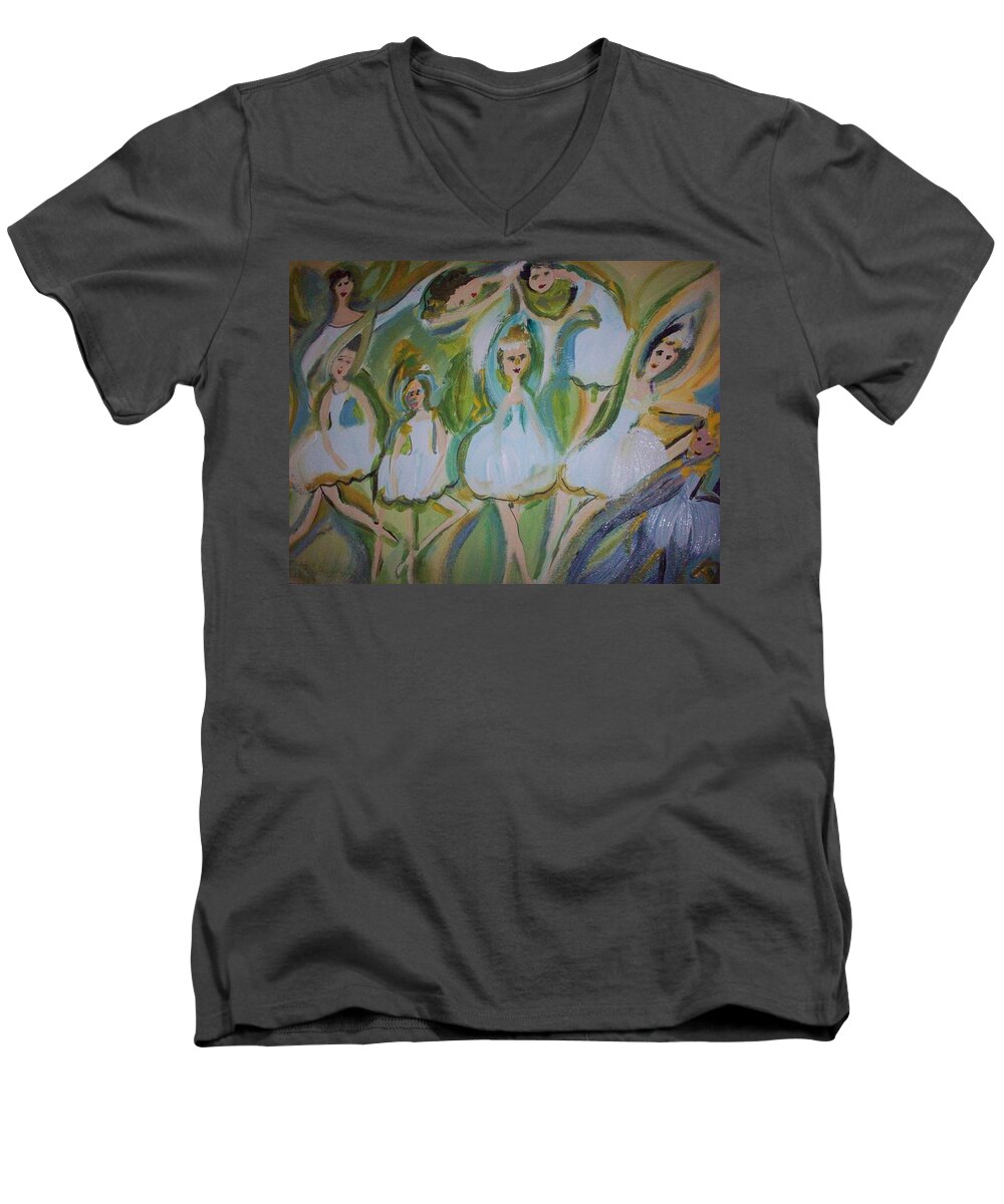 Ballet Men's V-Neck T-Shirt featuring the painting Lily allegro ballet by Judith Desrosiers