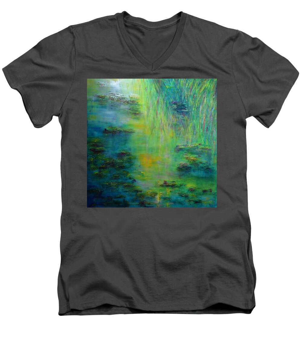 Water Lily Men's V-Neck T-Shirt featuring the painting Lily Pond Tribute to Monet by Claire Bull