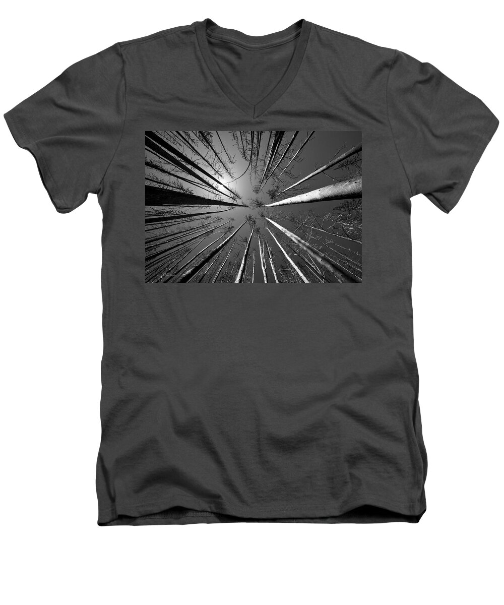 Beautiful Men's V-Neck T-Shirt featuring the photograph Line Creek Burn Area 8 BW by Roger Snyder