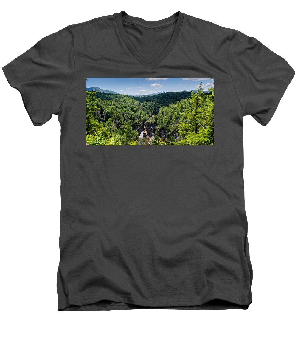 Linville Men's V-Neck T-Shirt featuring the photograph Linville Falls by David Hart