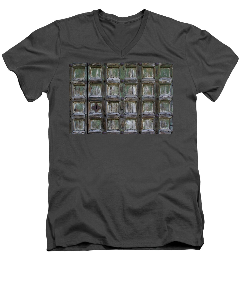 Door Men's V-Neck T-Shirt featuring the digital art Locked door by Ron Harpham