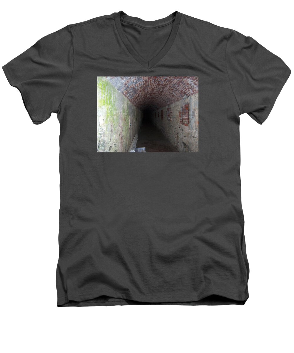 Fort Men's V-Neck T-Shirt featuring the photograph long tunnel in Ft Adams by Catherine Gagne