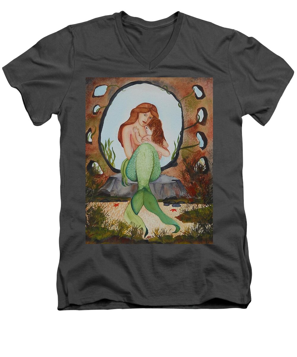 Fantasy Men's V-Neck T-Shirt featuring the painting Loralie and her Daughter by Virginia Coyle