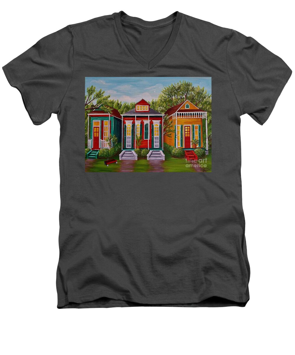 Louisiana Men's V-Neck T-Shirt featuring the painting Louisiana Loves Shotguns by Valerie Carpenter