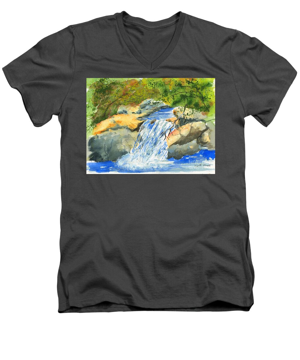 Burch Creek Men's V-Neck T-Shirt featuring the painting Lower Burch Creek by Walt Brodis