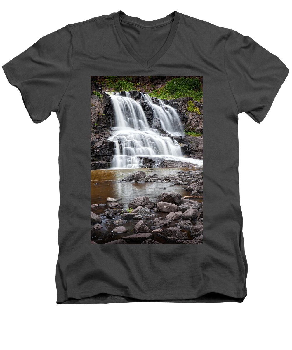 Art Men's V-Neck T-Shirt featuring the photograph Lower Gooseberry Falls by Randall Nyhof