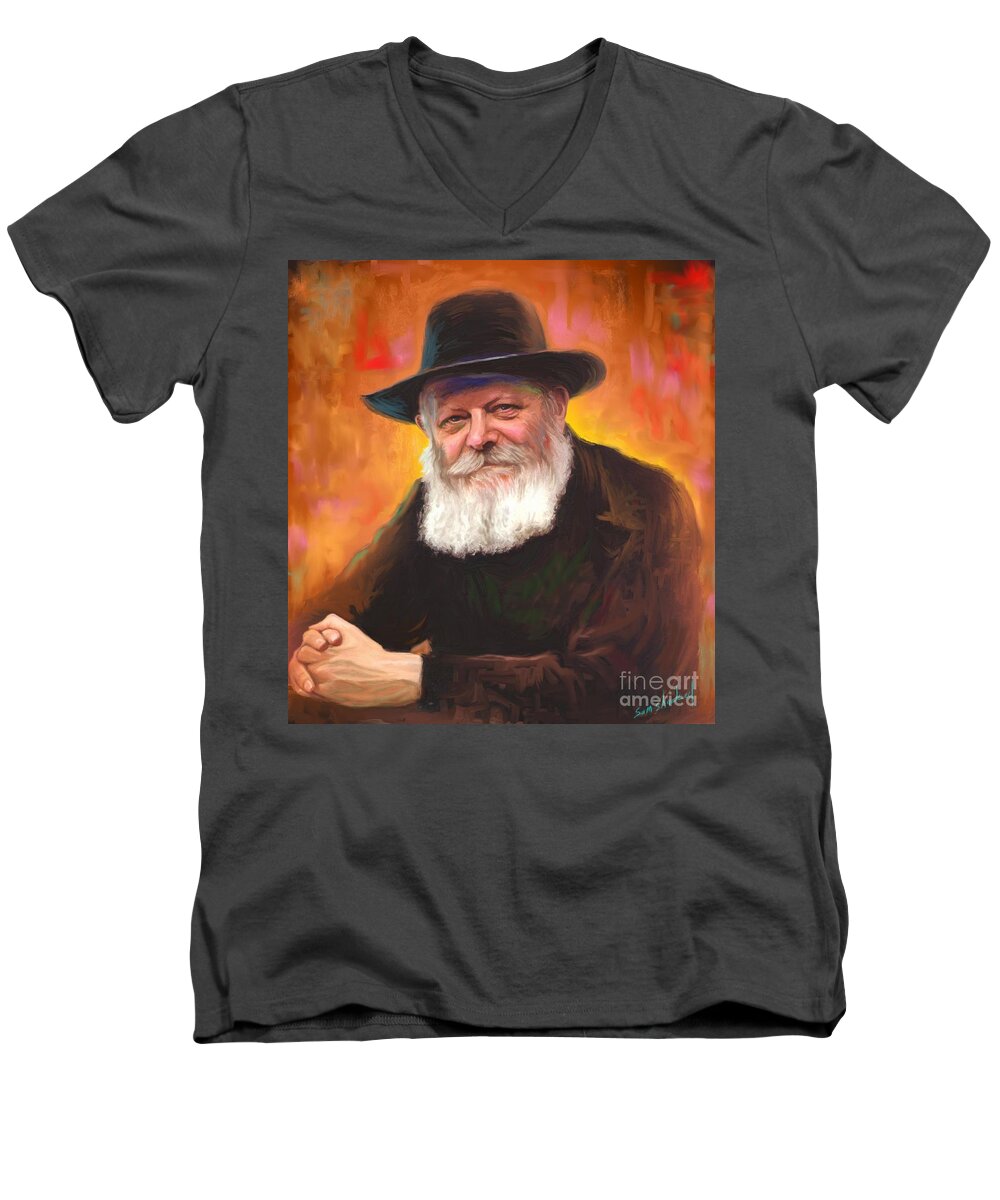 Lubavitcher Rebbe Men's V-Neck T-Shirt featuring the painting Lubavitcher Rebbe by Sam Shacked