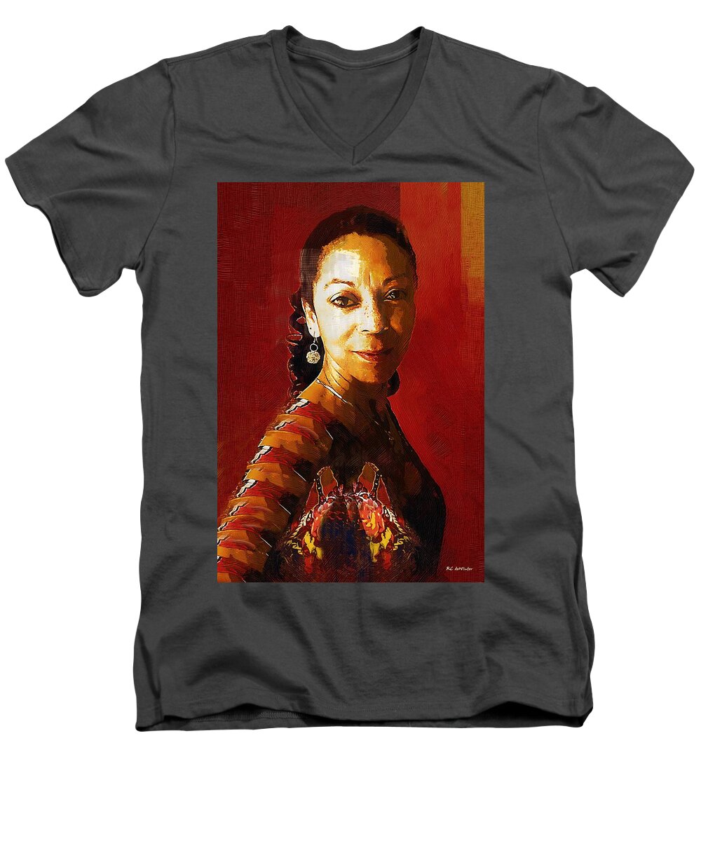 Portrait Men's V-Neck T-Shirt featuring the painting Madame Exotic by RC DeWinter