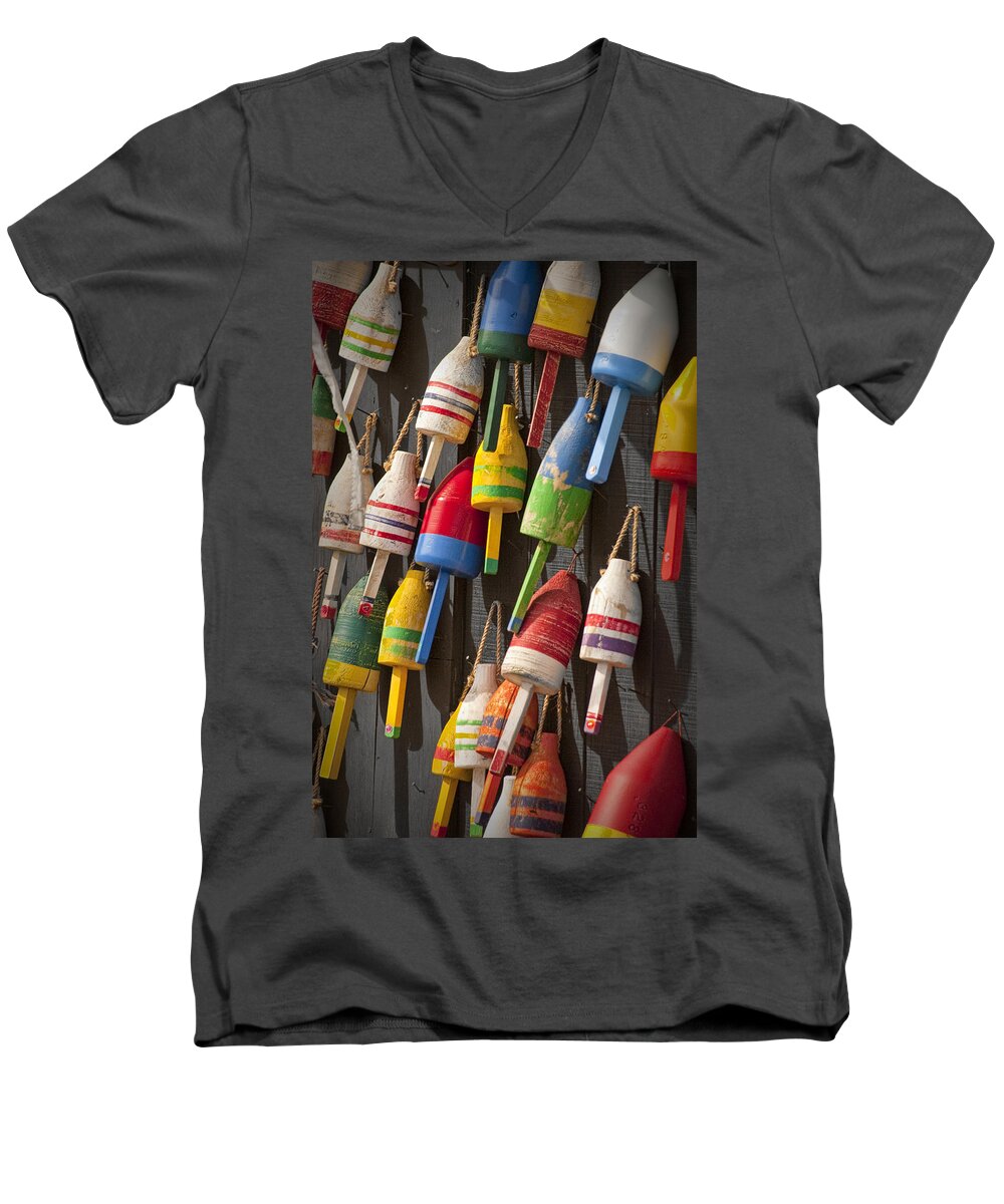 Art Men's V-Neck T-Shirt featuring the photograph Maine Fishing Buoys by Randall Nyhof