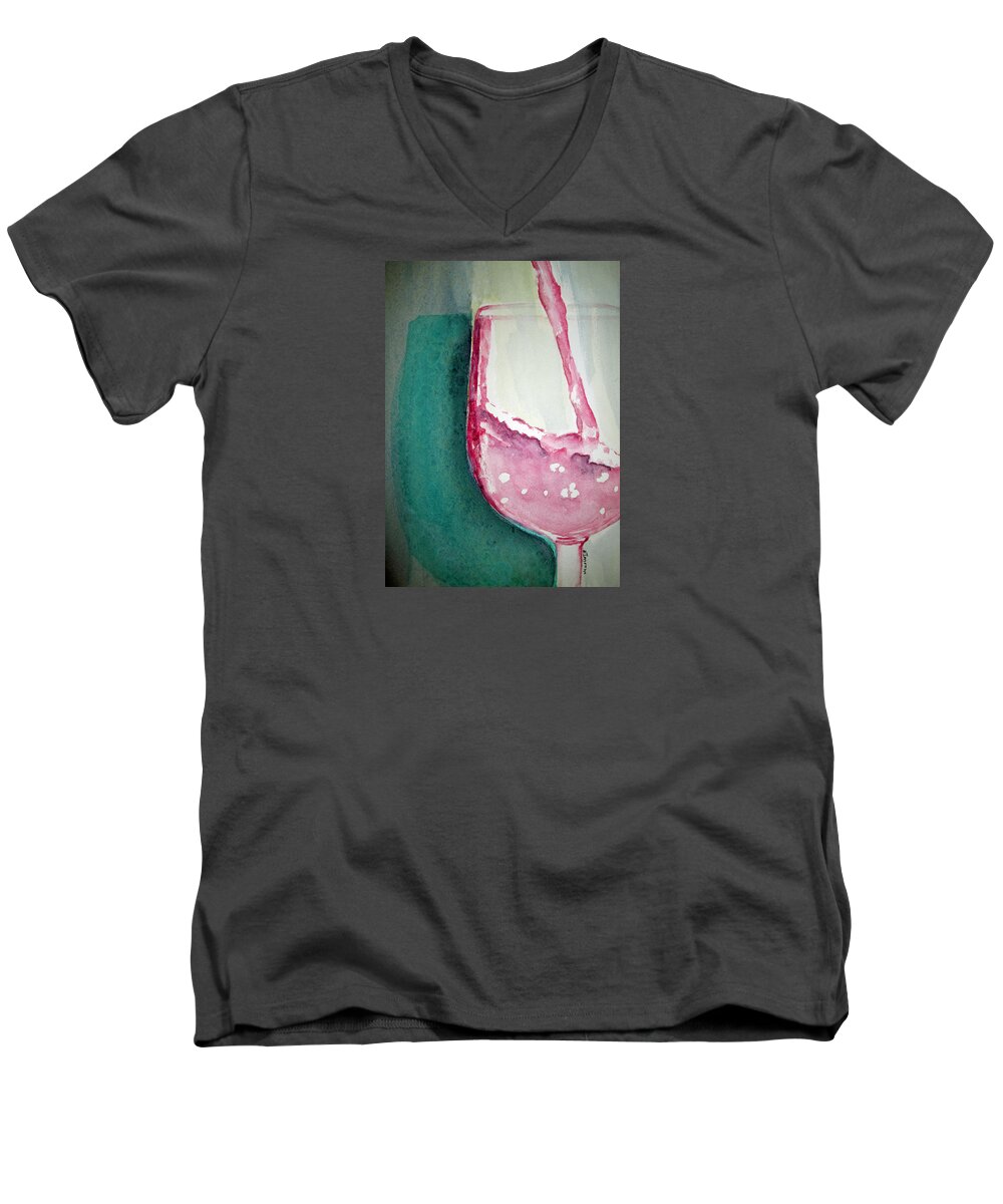  Glass Of Red Wine Men's V-Neck T-Shirt featuring the painting Make mine a Red by Elvira Ingram